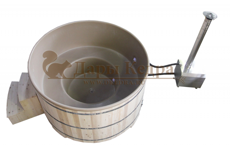 Фурако круглая из кедра с литой термопластиковой вставкой с внешней печью Фурако круглая из кедра с литой термопластиковой вставкой с внешней печью